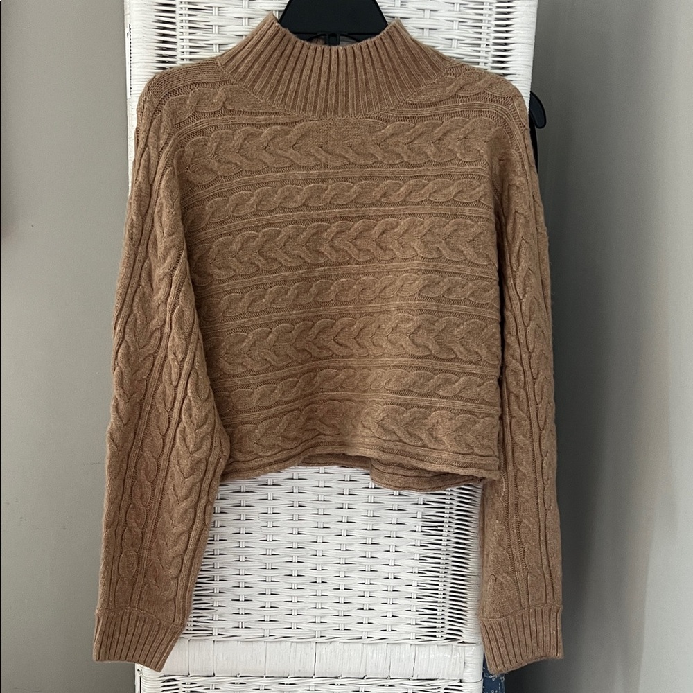 New Look Cable Knit Turtleneck Sweater in Camel Brown
